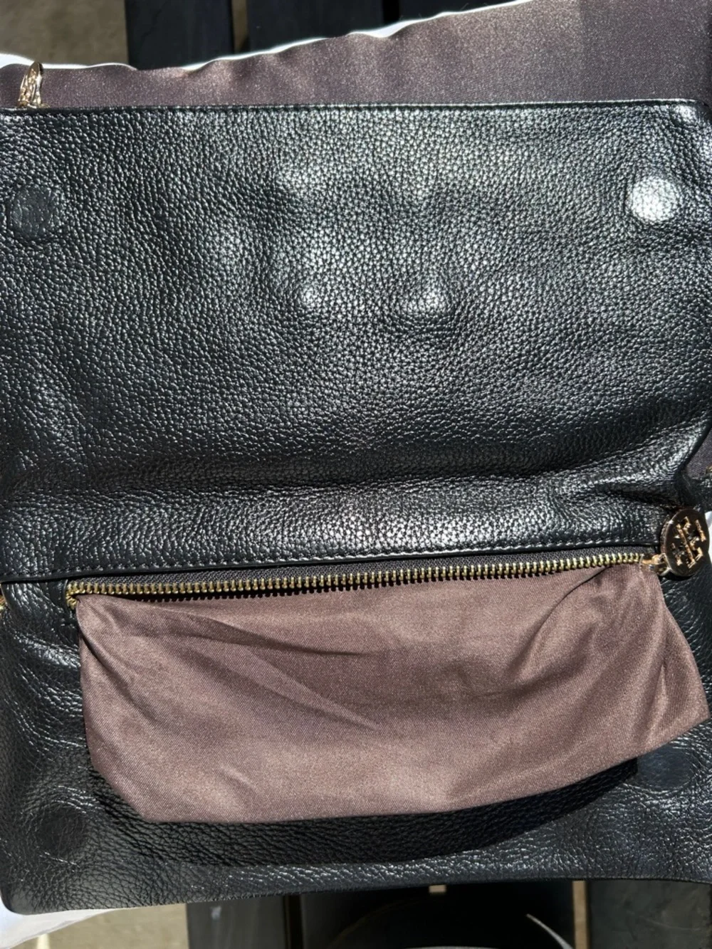 Tory Burch Black Leather Shoulder Bag with Gold Chain‎ & Logo